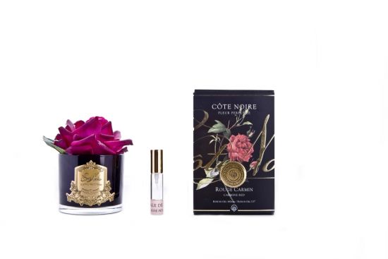 Ароматизированная роза,цвет красный,  черная  ваза, 1 спрей                                Д  16х10,5х10,5 см FRENCH ROSE carmine red, арт. GMRB04 COTE NOIRE