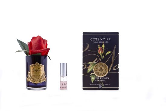 Ароматизированная роза, красный,  черная  ваза, 1 спрей                                     Д  13,5х8х8 см ROSE BUD carmine red, арт. GMRB44 COTE NOIRE