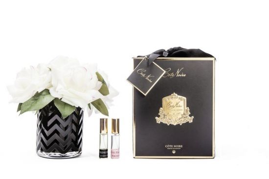 Букет роз, бледно-розовый, ваза стекло рельеф "Ёлочка", 2 спрея, Д  21х17х17 см HERRINGBONE FLOWER BLACK, арт. HCF01 COTE NOIRE