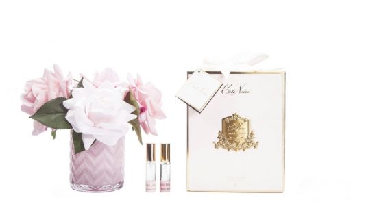 Букет роз,розовый  ваза стекло рельеф "Ёлочка", 2 спрея, Д  21х17х17 см HERRINGBONE FLOWER PINK, арт. HCF03 COTE NOIRE