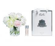 HERRINGBONE  CLEAR  Букет, розовые, белые, зеленые розы,  ваза стекло рельеф "Ёлочка", 2 спрея по 10