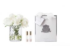 Букет розы , белый, ваза стекло рельеф "Ёлочка", 2 спрея, Д  21х17х17 см HERRINGBONE FLOWER CLEAR, арт. HCF21 COTE NOIRE