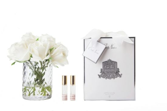 Букет розы , белый, ваза стекло рельеф "Ёлочка", 2 спрея, Д  21х17х17 см HERRINGBONE FLOWER CLEAR, арт. HCF21 COTE NOIRE