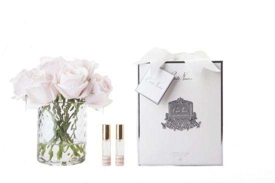 Букет розы, розовый,  ваза стекло рельеф "Ёлочка", 2 спрея, Д  21х17х17 см HERRINGBONE FLOWER CLEAR, арт. HCF23 COTE NOIRE