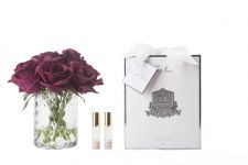 Букет розы, красный,  ваза стекло рельеф "Ёлочка", 2 спрея, Д  21х17х17 см HERRINGBONE FLOWER CLEAR, арт. HCF24 COTE NOIRE