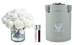 LUXURY ROSE BUDS BOUQUET    Большой букет из бутонов роз, белый, 2 спрея по 10 мл, серебряный декор, се