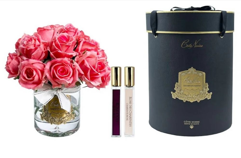 GRAND ROSE BUDS BOUQUET Большой букет из бутонов роз, 2 спрея по 10 мл, коралловый, золотой декор