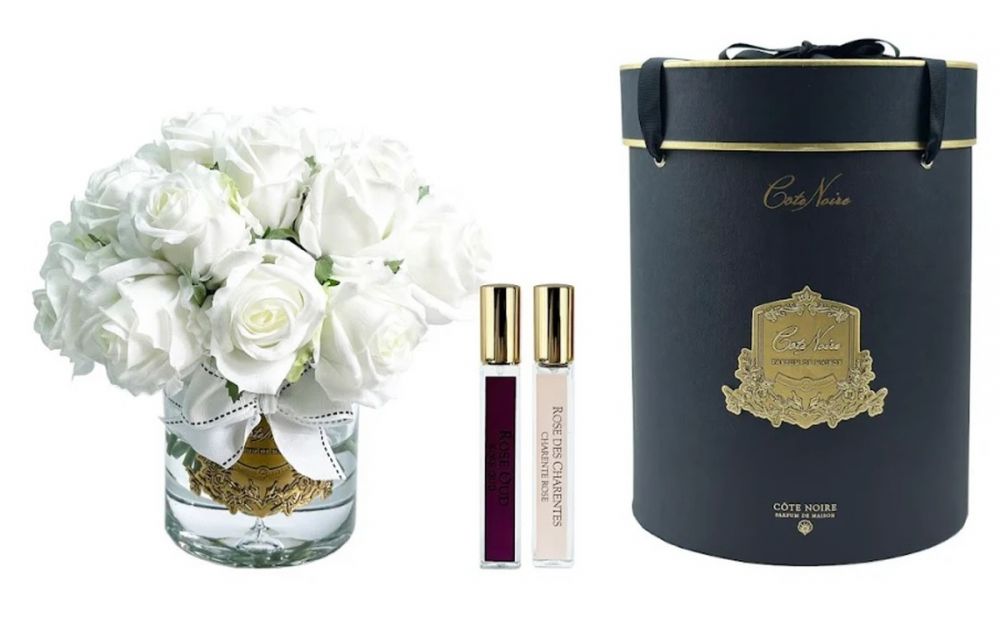 GRAND ROSE BUDS BOUQUET Большой букет из бутонов роз, 2 спрея по 10 мл, белый, золотой декор