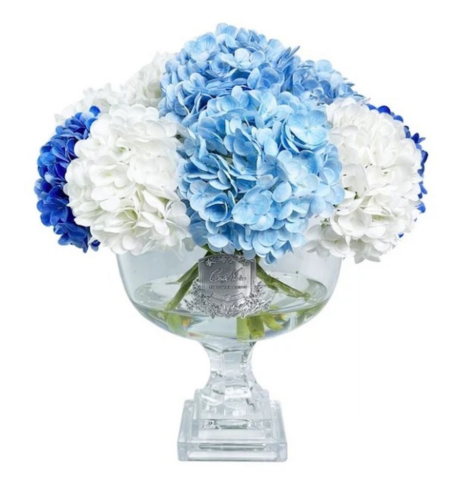 Provence Hydrangea Bouquet  Букет гортензий, голубой, 2 спрея по 10 мл, H.45 серебряный декор