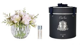 Round Summer Roses French pink Диффузор букет роз, розовый, круглая рифленая ваза, спрей 10 мл*2шт