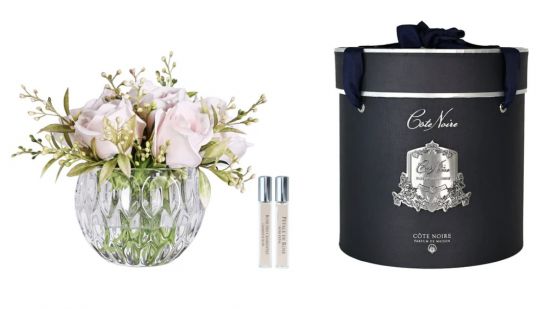 Round Summer Roses French pink Диффузор букет роз, розовый, круглая рифленая ваза, спрей 10 мл*2шт