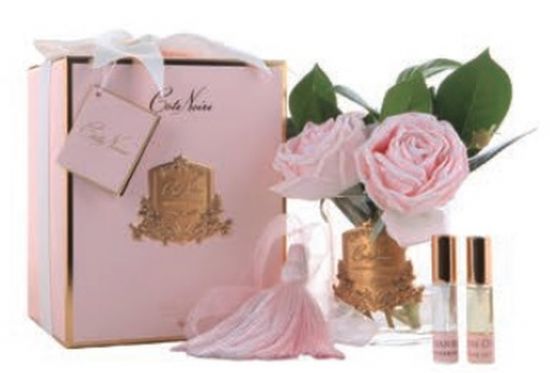 Букет из камелий и роз ароматизированный, розовый, ваза прозрачная, кисть ароматизированная, 2 спрея   Д  21х17х17 см PINK CAMELIA ROSES, арт. SFR41 COTE NOIRE