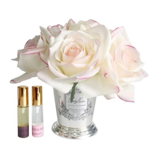 Букет роз цвет бледно розовый , ваза металл, 2 спрея Д  21х17х17 см SEVEN ROSE Pink blush, арт. SMB02 COTE NOIRE