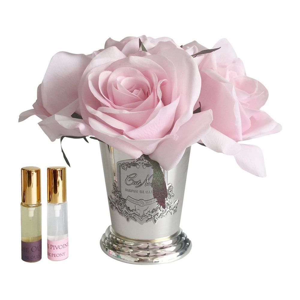 Букет роз цвет розовый , ваза металл, 2 спрея ВхШхД  21х17х17 см SEVEN ROSE French pink, арт. SMB03 COTE NOIRE