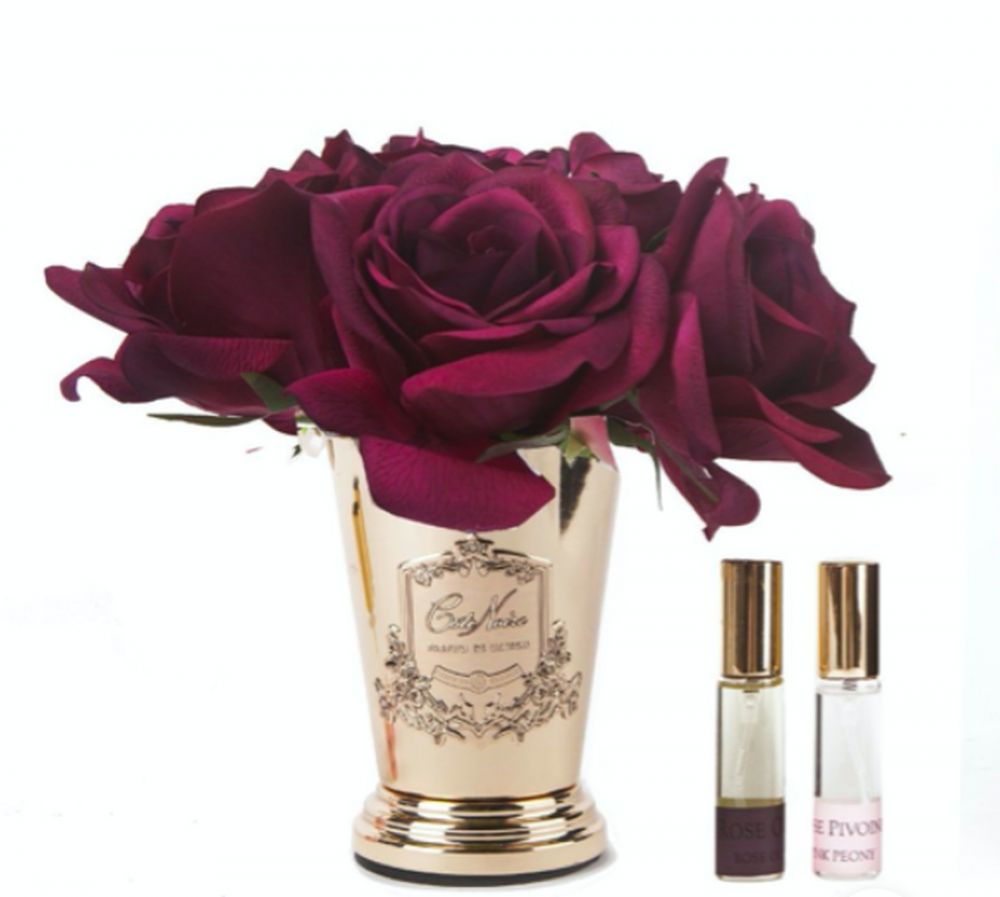 Букет роз цвет красный , ваза золото, 2 спрея ВхШхД  21х17х17 см SEVEN ROSE CARMINE RED GOLD, арт. SMC04 COTE NOIRE