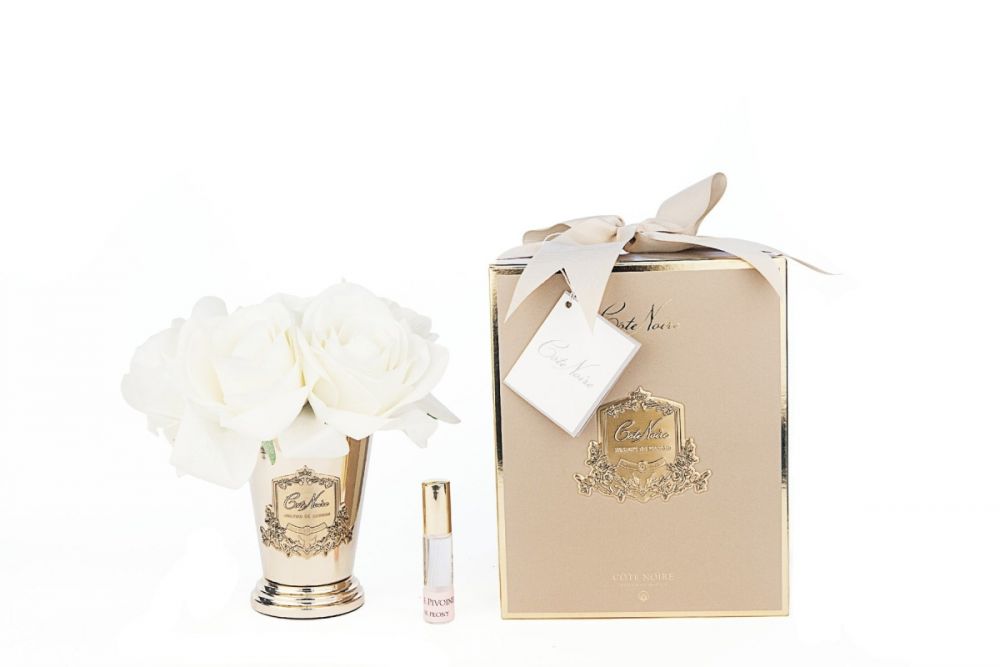 Букет роз цвет шампань , ваза золото, 2 спрея ВхШхД  21х17х17 см SEVEN ROSE CHAMPAGNE GOLD, арт. SMC05 COTE NOIRE