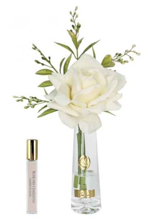 Summer rose Champagne gold Роза, цвет шампань, 1 спрей 15 мл, прозрачная ваза, золотой декор