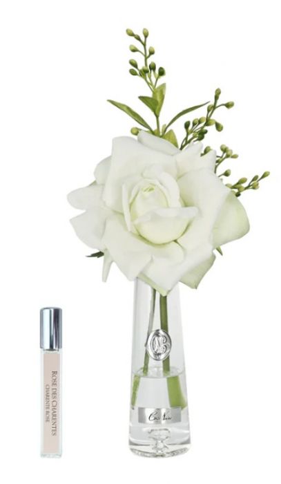 Summer rose Green Silver Роза, зеленый, 1 спрей 15 мл, прозрачная ваза, серебряный декор