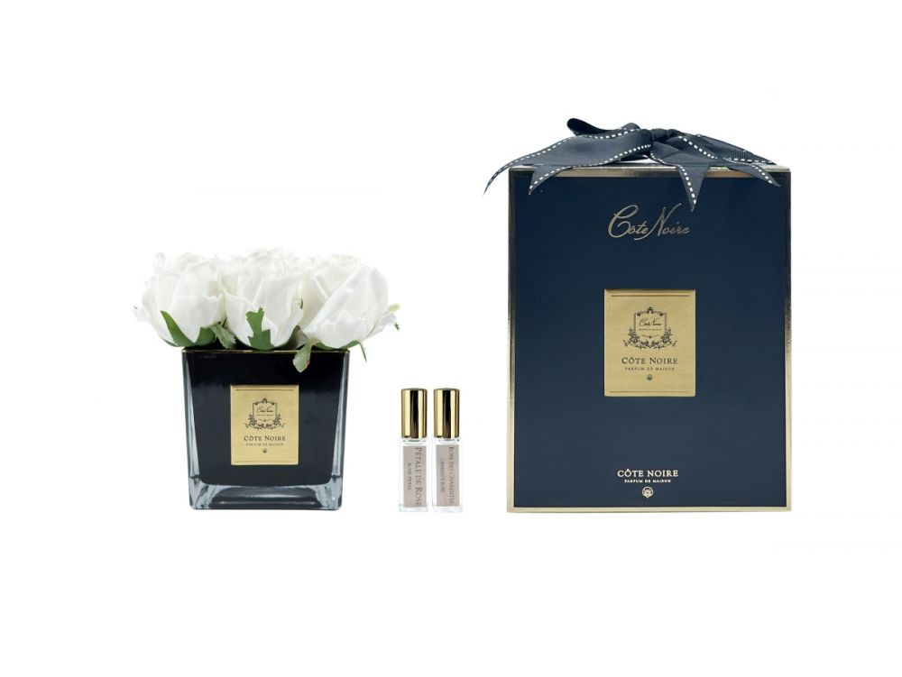SQUARE 9 ROSE ivory black   Букет 9 роз, цвет слоновая кость, квадратная черная ваза