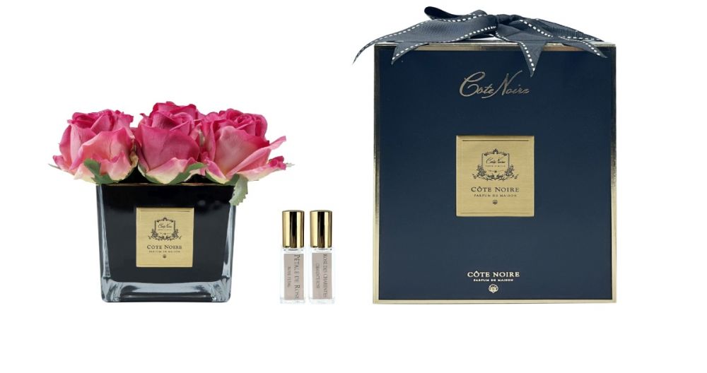 SQUARE 9 ROSE magenta black Букет 9 роз, цвет ярко-розовый, квадратная черная ваза