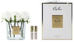 SQUARE 9 ROSE ivory clear Букет 9 роз, белый, квадратная прозрачная ваза, 2 спрея по 5 мл