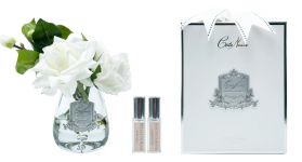 TEA ROSE ivory clear    Роза, цвет слоновая кость, прозрачная ваза, 2 спрея  5 мл   Д  21х17х17 см