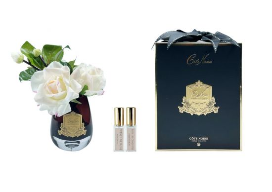 TEA ROSE Pink blush black   Роза, цвет светло-розовый, черная ваза, 2 спрея 5 мл   Д  21х17х17 см